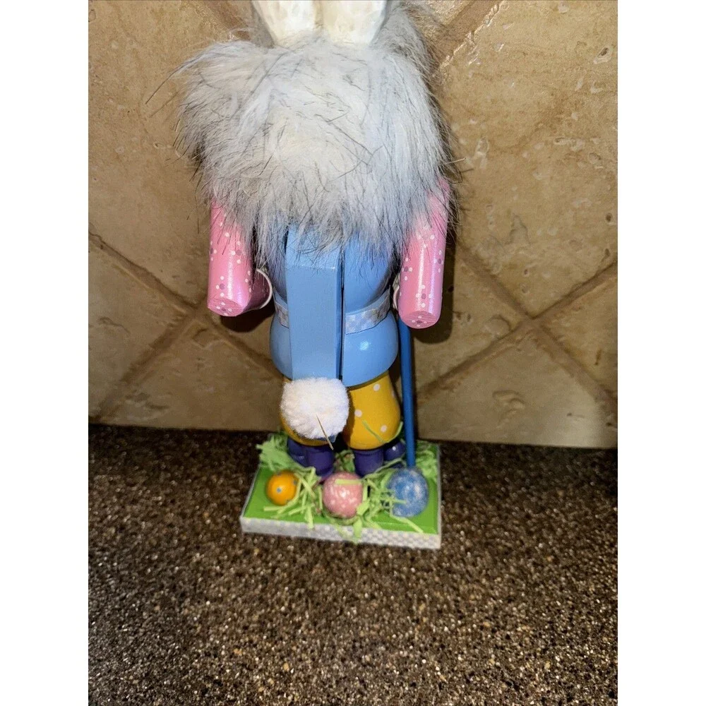 Easter Bunny Nutcracker Rabbit Easter Vintage Pastel Eggs FLAWS READ NO BASKET